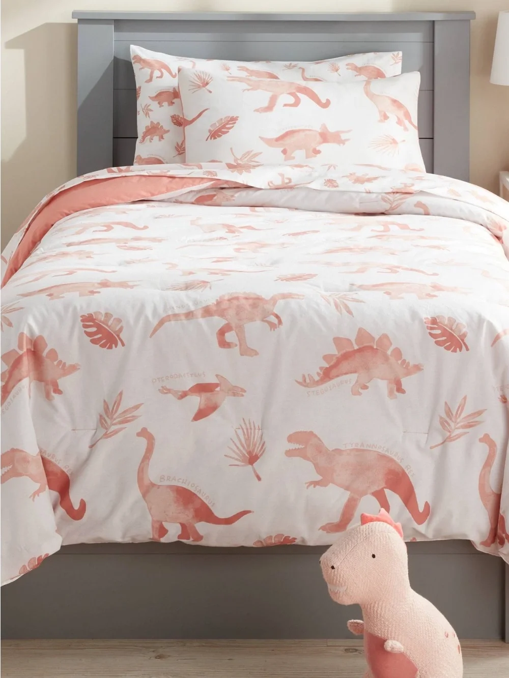 Pillowfort Twin Pink Dinosaur 2-Piece Comforter Set Educational NWT